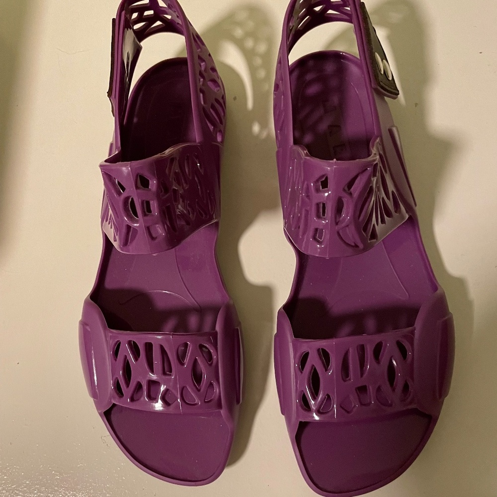 New Authentic MARNI Purple Rubber Jelly Slingback Flat Sandals Size 36